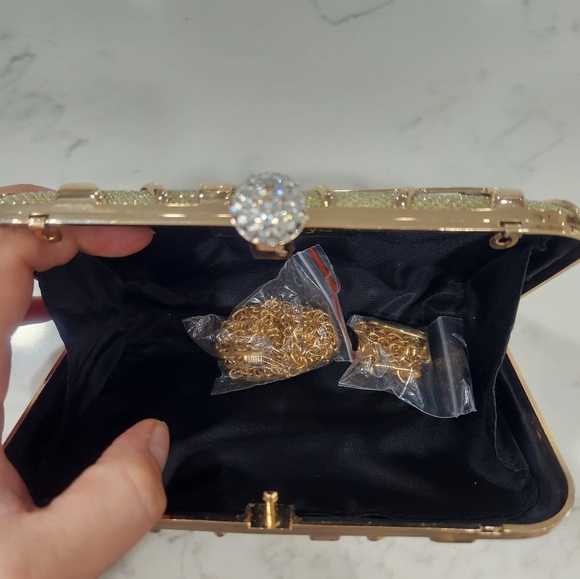 Fawziya Gold Metallic Rhinestone Evening Clutch - Picture 7 of 10